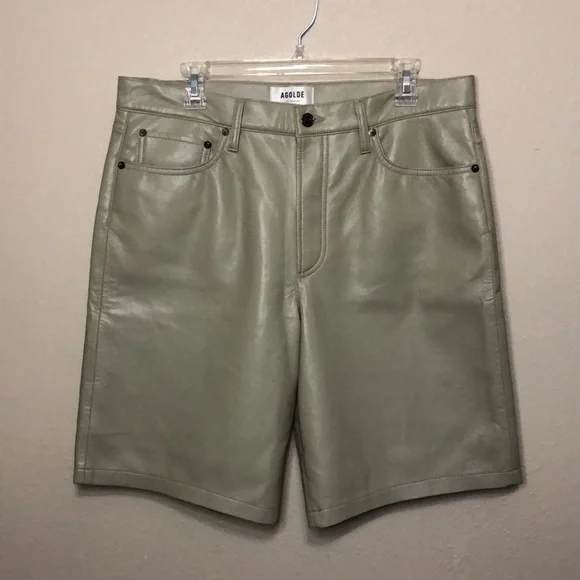 Free People AGOLDE Women's Size 10 Toast Color Recycled Leather Bland Shorts - Picture 3 of 14